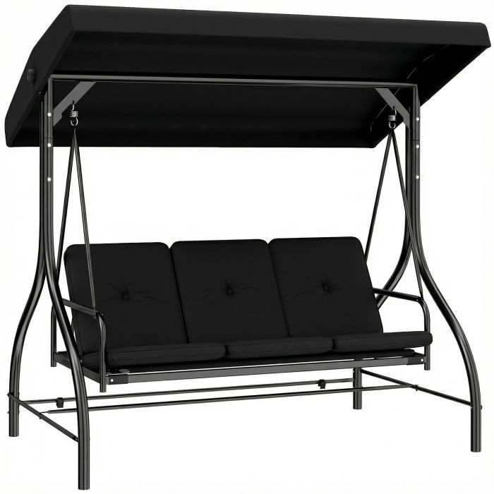 Marshaw Black Metal 3 Seat Canopy Swing Chair - 195cm