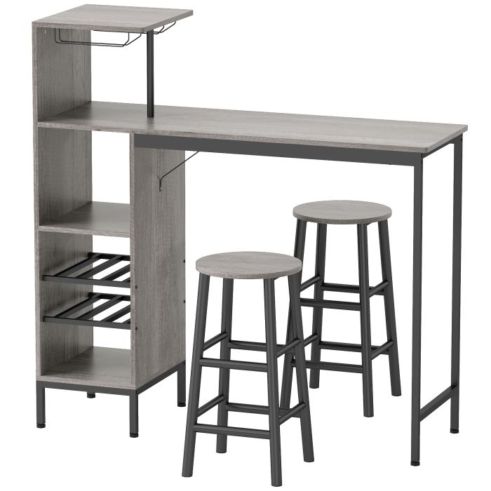 Natural Dining Table with 2 Round Stools Set - 121.5cm