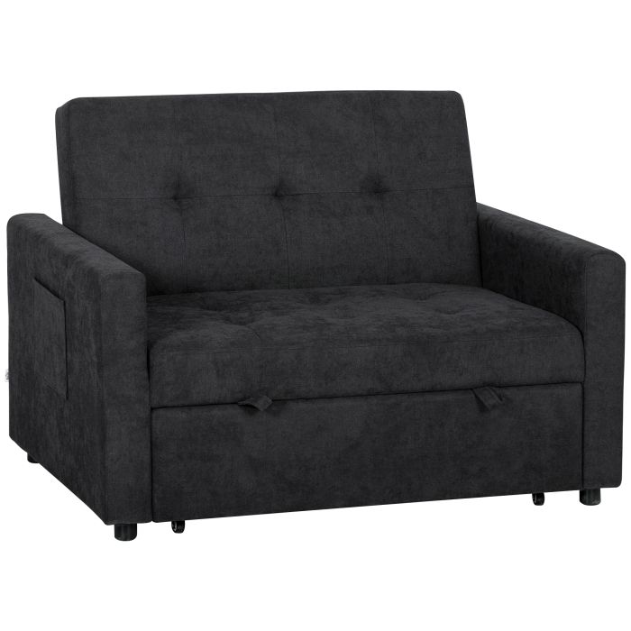 Qualyne Flannel 2 Seater Sofa Bed with 2 Pillows - Black