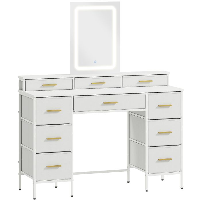 Zenona White Dressing Table with LED Mirror - 118.5cm