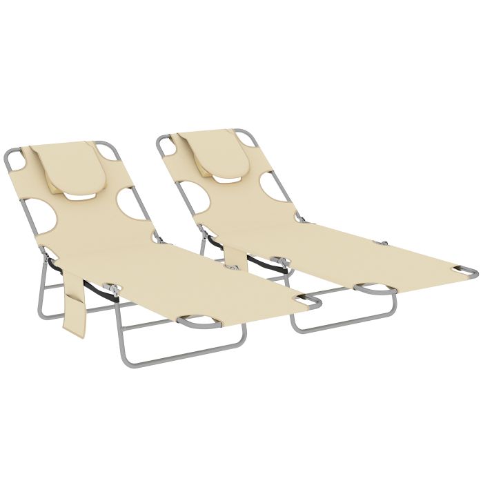 Ivevale Beige Fabric Sun Lounger Set of 2 - 55cm
