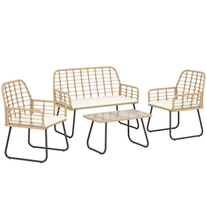 Rosmore Natural Wood 4 Pieces Rattan Garden Furniture Set - 106cm