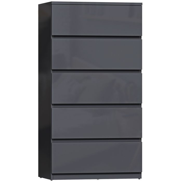 Winmoor Grey High Gloss Chest of Drawers - Medium-sized, 5 Drawers
