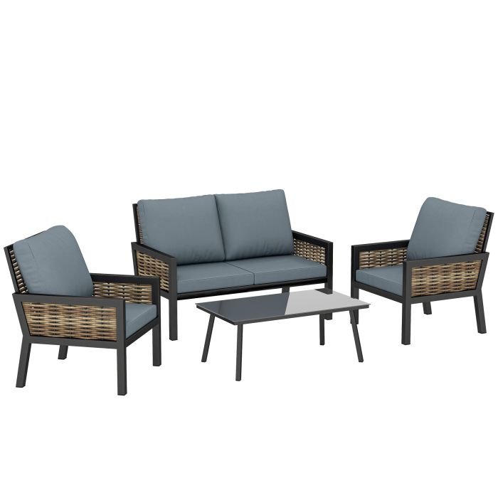 Yorlyne Grey 4 Seater Rattan Garden Furniture Set - 68cm