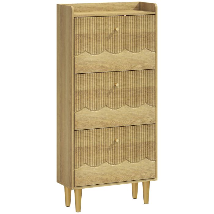 Ashcarr Oak MDF Shoe Cabinet with 3 Flip Drawers - Large-sized - 60cm