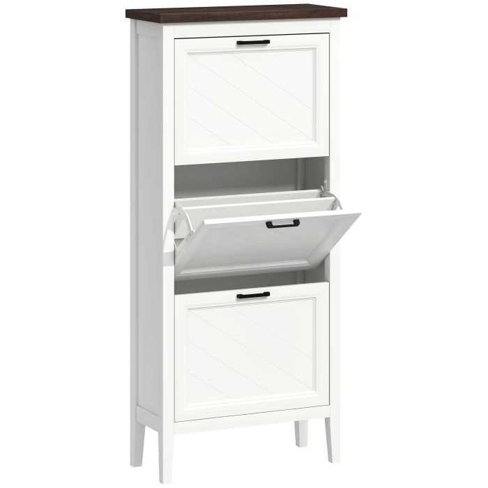 Checote White MDF Shoe Cabinet with 3 Flip Drawers - Tall Cabinet - 60cm