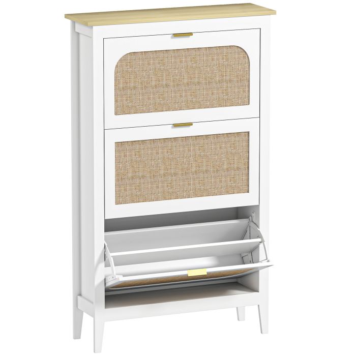 Dalford White Shoe Cabinet with 3 Flip Drawers - Large-sized - 80cm