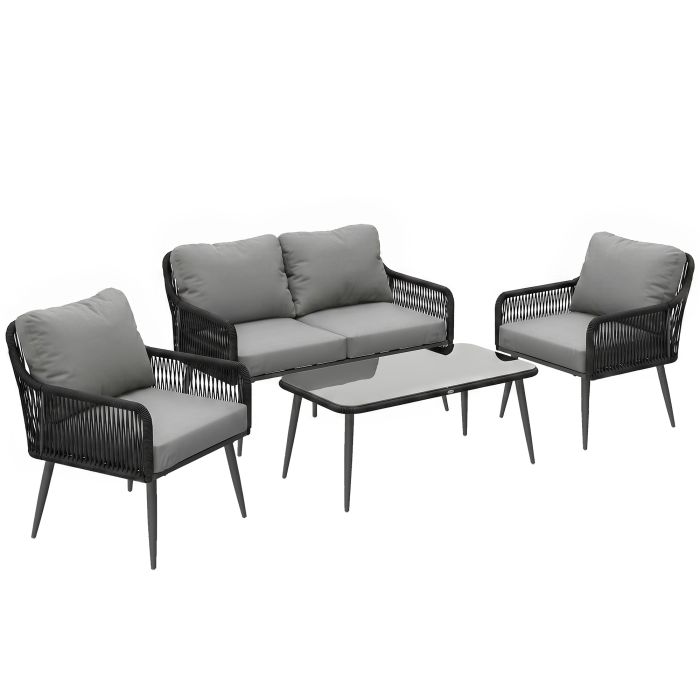 Primont Black Glass PE Rattan 4 Pieces Garden Sofa Set - 118cm