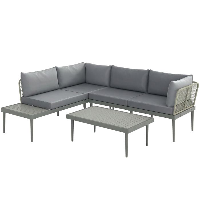 Valant Steel 3 Piece Rattan Corner Sofa Set - Grey