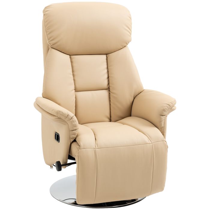 LODDON Adjustable Swivel PU Leather Manual Recliner Chair with Footrest and Padded Arms - Beige