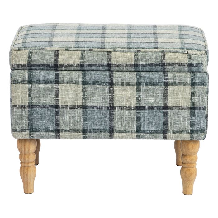 SHIPSTON Rectangular Linen Storage Footstool with Removable Top, Padded Seat and Hidden Storage - Grey Plaid and Natural Wood