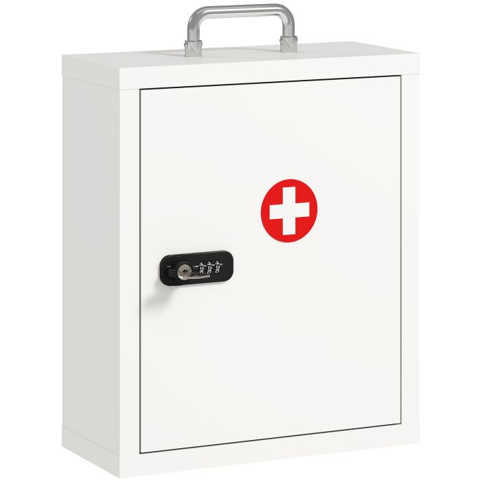 BEADNELL 3 Tier Steel Medicine Cabinet with Combination and Key Lock - White and Red