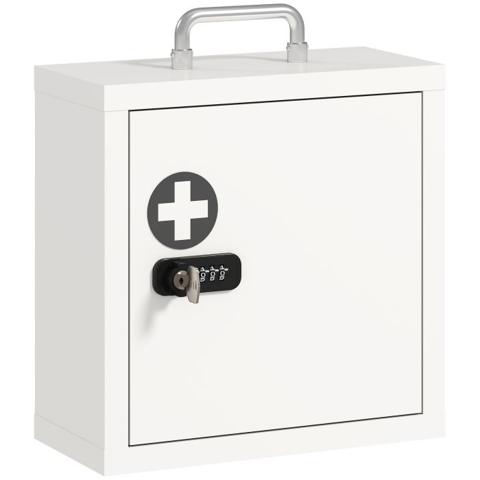 BAWTRY 2 Tier Stainless Steel Medicine Cabinet with Combination and Key Lock - White and Grey
