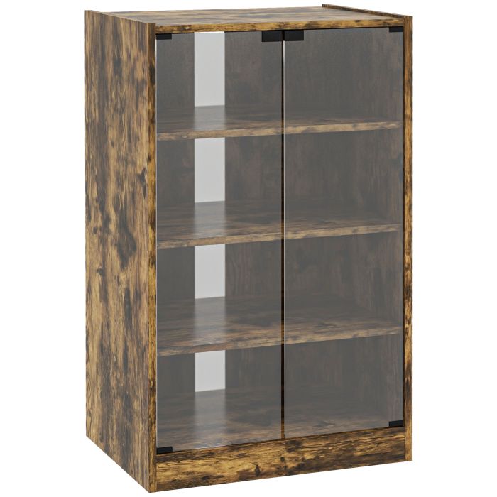 IVERLEY 4 Tier Hi Fi and Record Player Stand with Adjustable Shelves and Glass Doors - Rustic Brown
