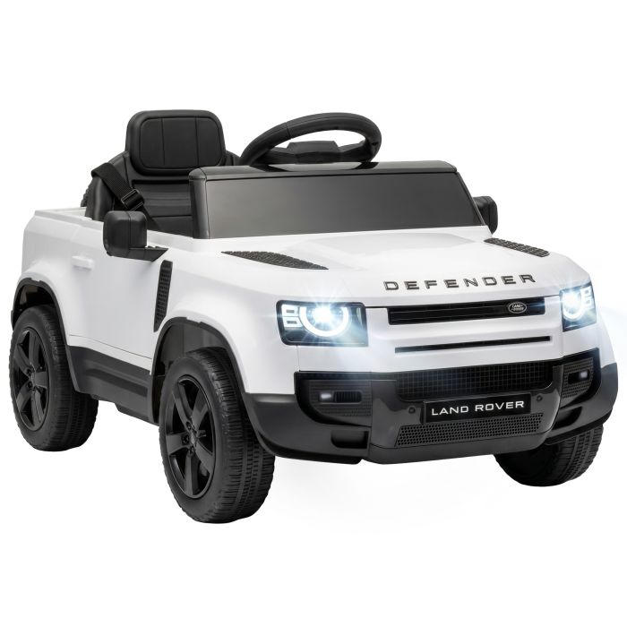 MEADOWCROFT Land Rover Licensed 12V Kids Ride On Car with Remote, Suspension, 3 Speeds, Lights and Music - White and Black