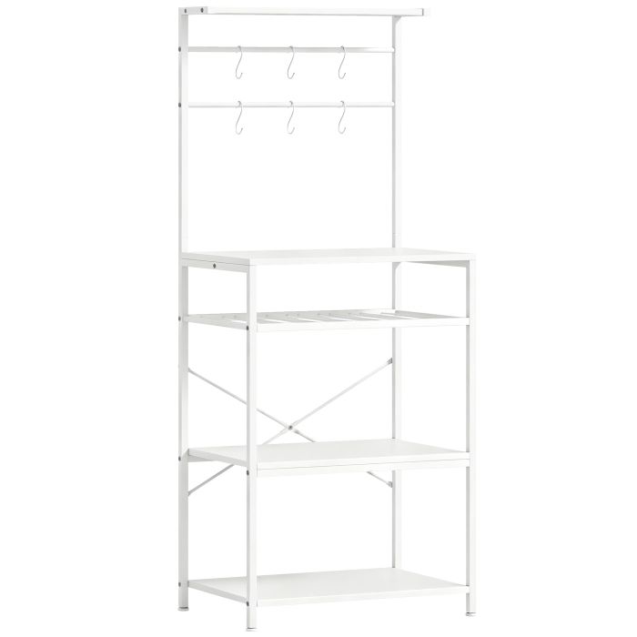 STEYNING Industrial Freestanding Shelving Unit with 6 Hooks and Wine Rack - White