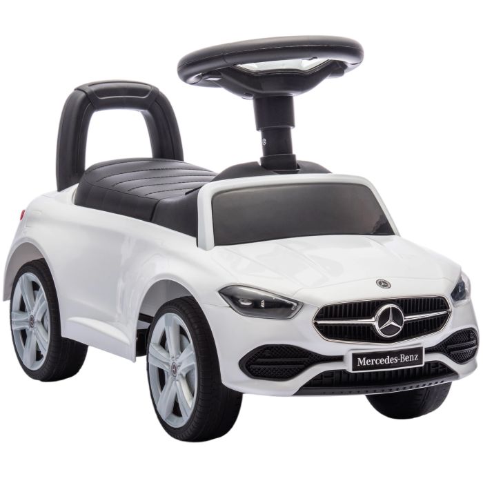 PORTLAND Mercedes Benz Licensed Foot to Floor Ride On Car with Horn, Sounds and Under Seat Storage - White