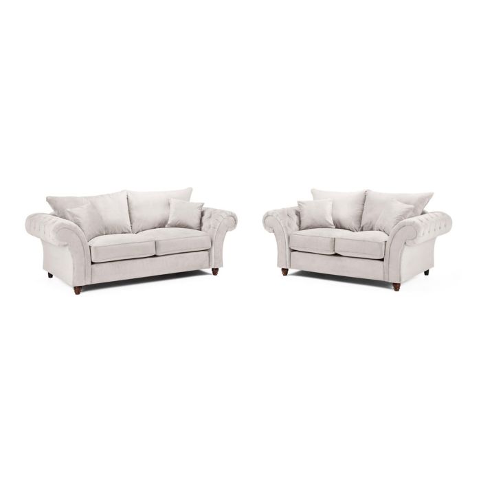 Raymond Fullback Round Buttoned Arms 3 and 2 Sofa Set Set - Stone