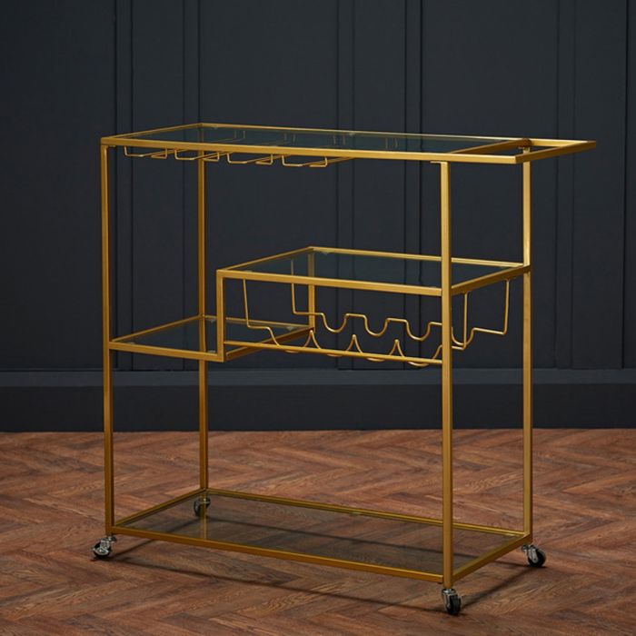 Porter Drinks Trolley With Glass Top - Gold Finish