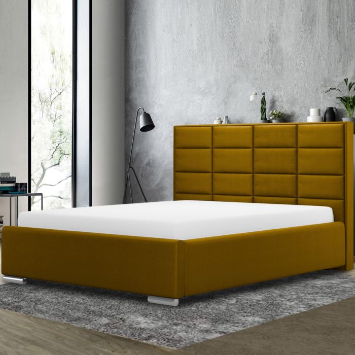 Tuanso Plush Velvet Fabric Bed, Mustard Colour - 5 Sizes