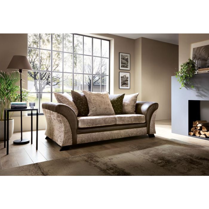 Faro Modern Style Crushed Chenille Fabric 3 Seater Sofa - Brown