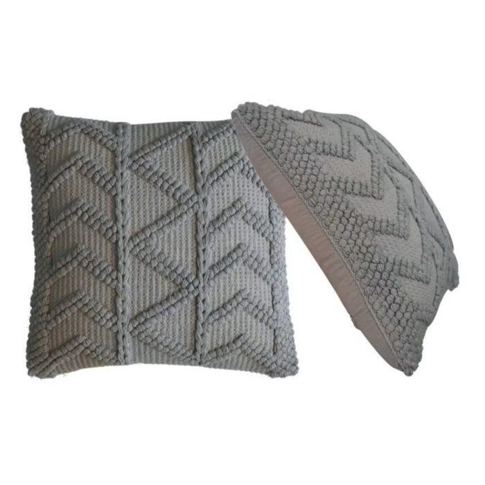 2Pc Zig Zag Design Cotton Blended Cushion - Grey