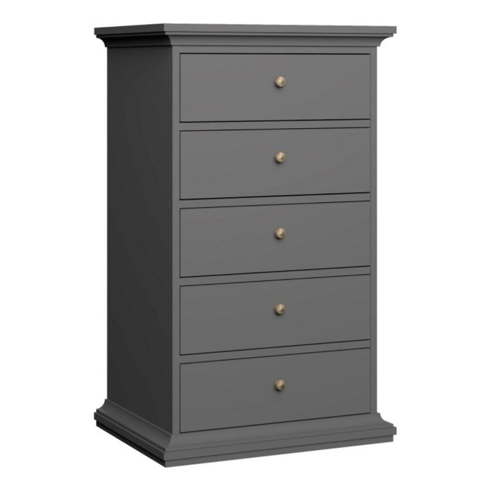 Grey Chest of Drawers - PORTHOPE Medium Chest 5 Drawers