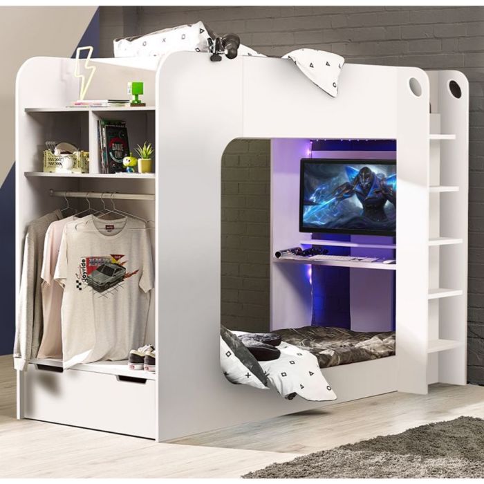 Modern Design Impact Kids Gaming Bunk Bed - Full White
