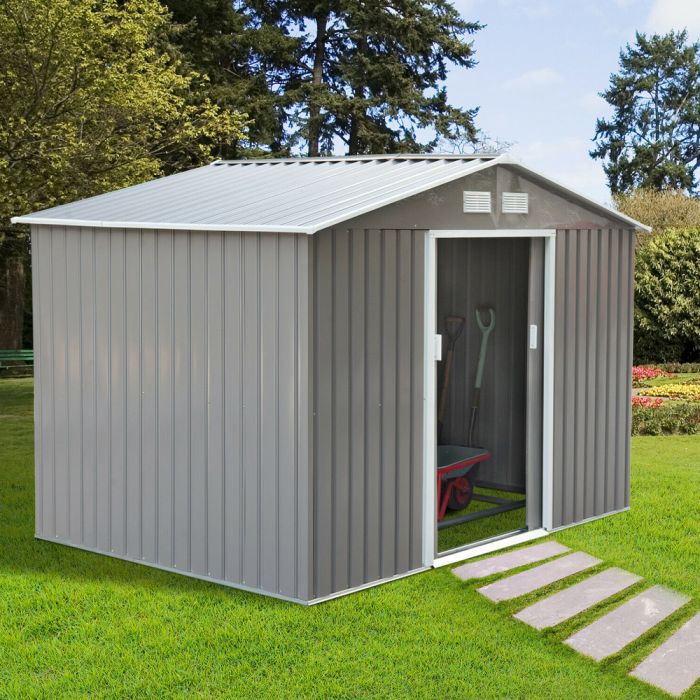 Galvanised 2 Door Metal Garden Shed - Grey