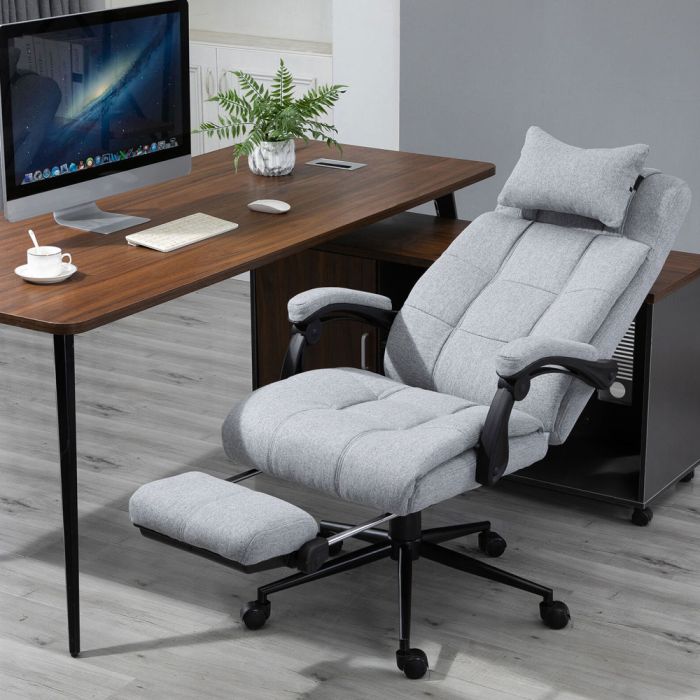 Ergonomic Adjustable Height Rolling Office Swivel Chair With Armrest - Light Grey