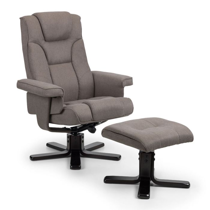 Malmo Linen Fabric Swivel Recliner With Stool - Grey