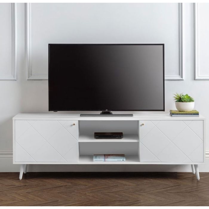 Moritz Elegant TV Cabinet With 2 Doors and Open Shelves- White