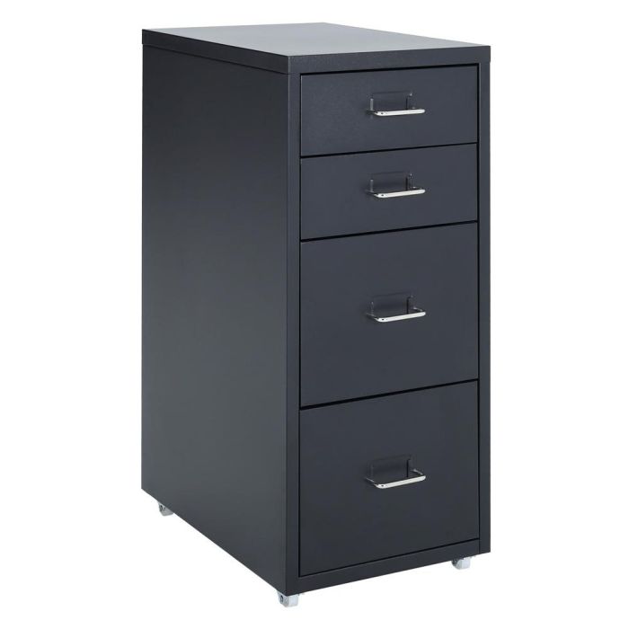 4 Drawers Office Filing Cabinet Metal Black Chest Storage Unit Wheels
