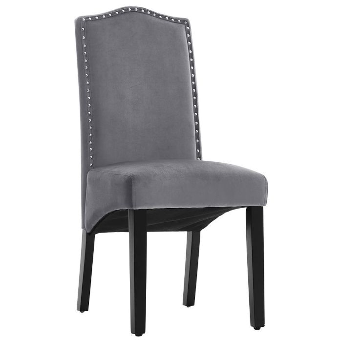 Set of 2 Grey Velvet High Back Dinning Chair