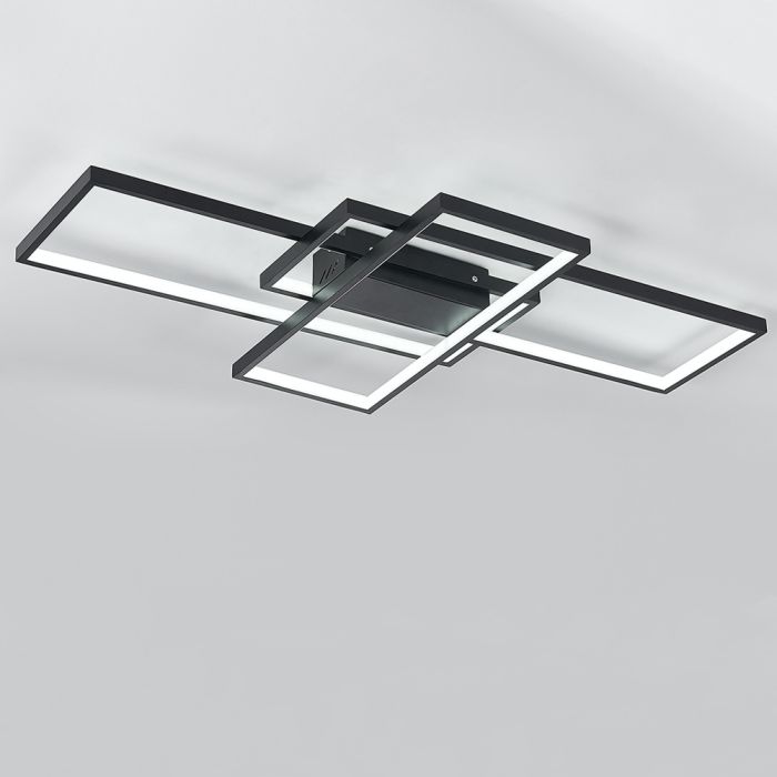 Contemporary LED Ceiling Fixture: Tri-Black Rectangular Shades-110cm W