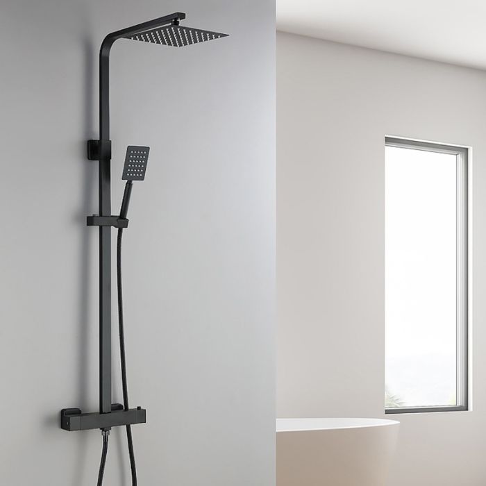 Black Stainless Steel Adjustable 200mm Rain Shower Head Set With Hand Held