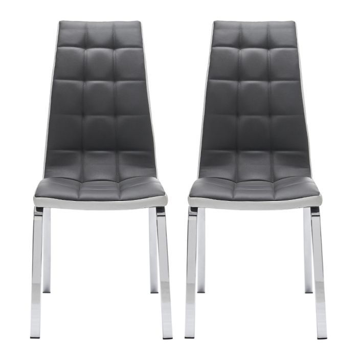 Grey Grid Dining Chair with Polished Chrome Legs