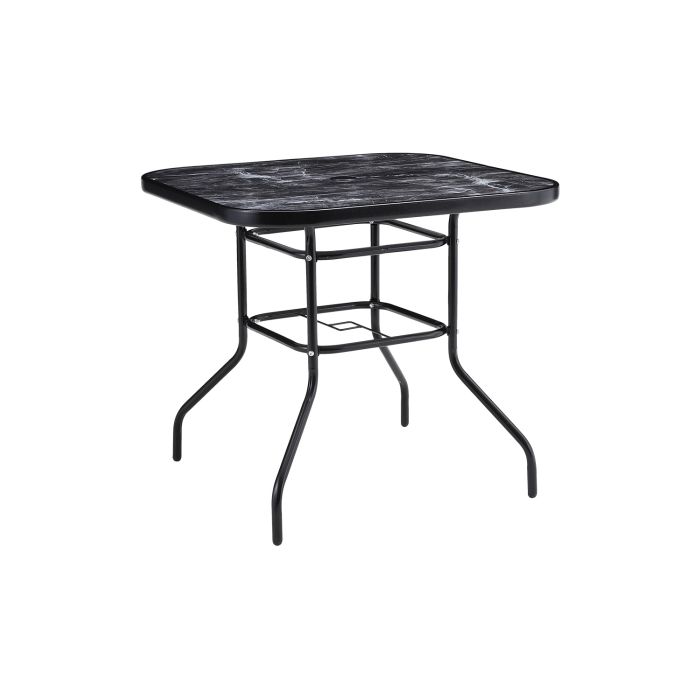 Garden Tempered Glass Square Marble Coffee Table 80*80cm, Black