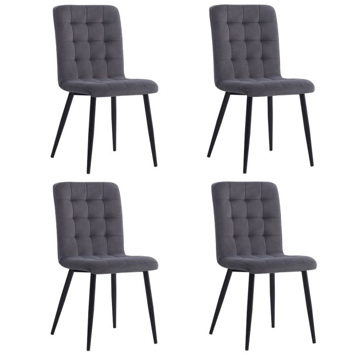 Grey Modern Tufted Frosted Velvet Armless Dining Chairs Set - 4 Pieces