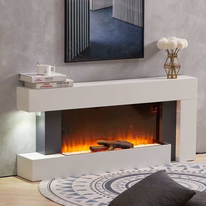 White Freestanding Electric Fireplace Mantel