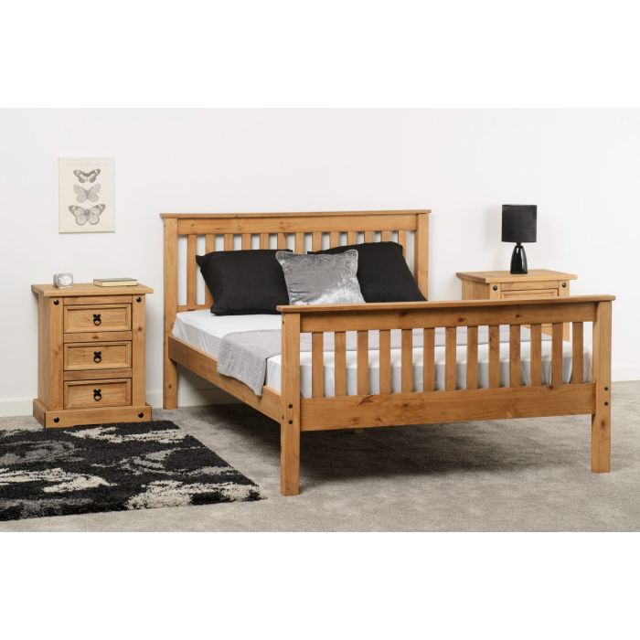 Monaco 4ft6 Double Bed High Foot End - Distressed Waxed Pine