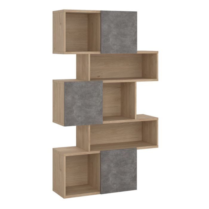 Susan Jackson Hickory Wood Lopsided Design 3 Doors Bookcase with 4 shelf - Concrete