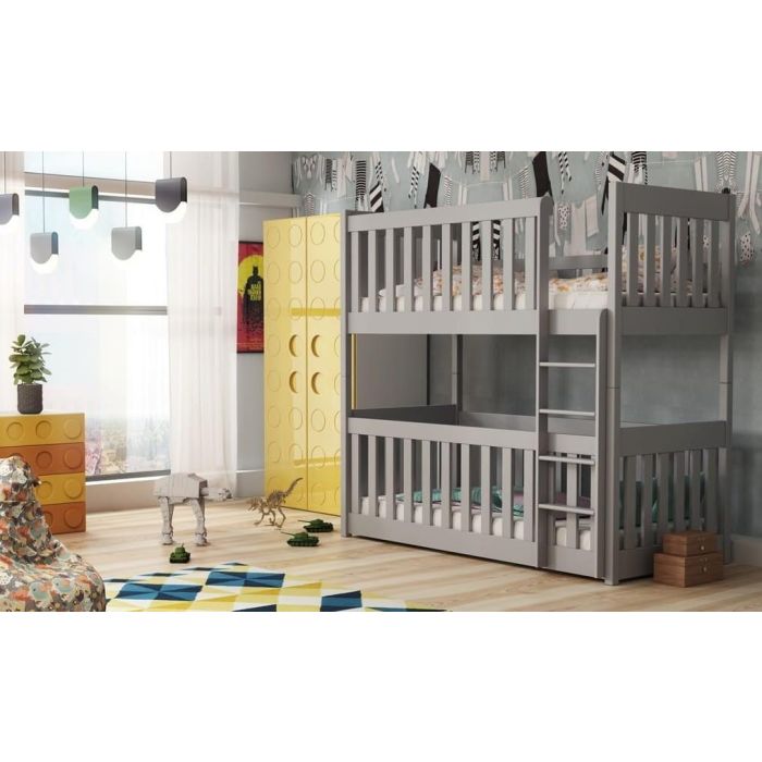 Kellog Wooden Bunk Bed with Cot Bed and Foam Mattress - Grey