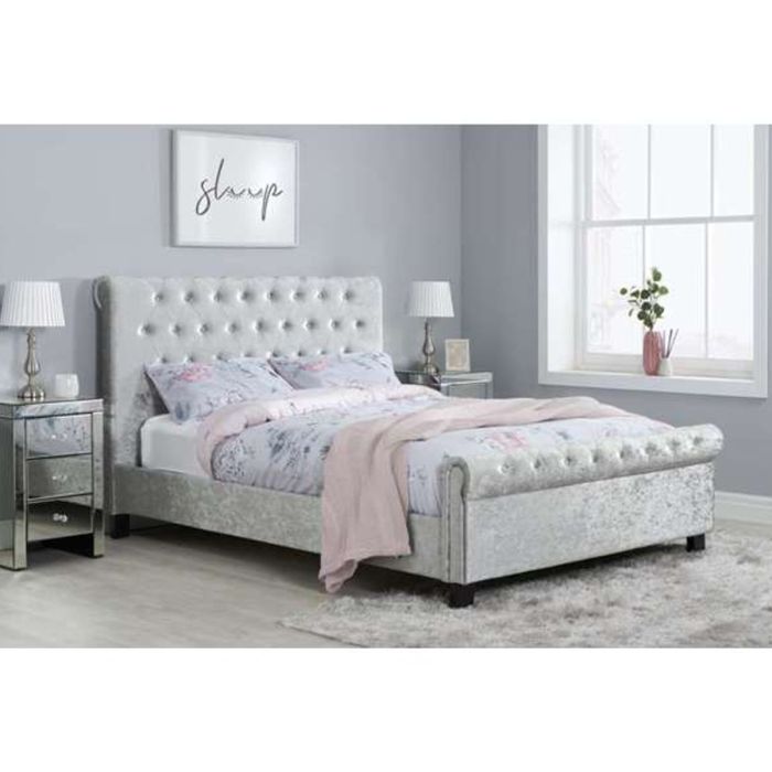 Sienna Upholstered Dark Feet Rolled Headboard Fabric Bed - Kingsize 5ft