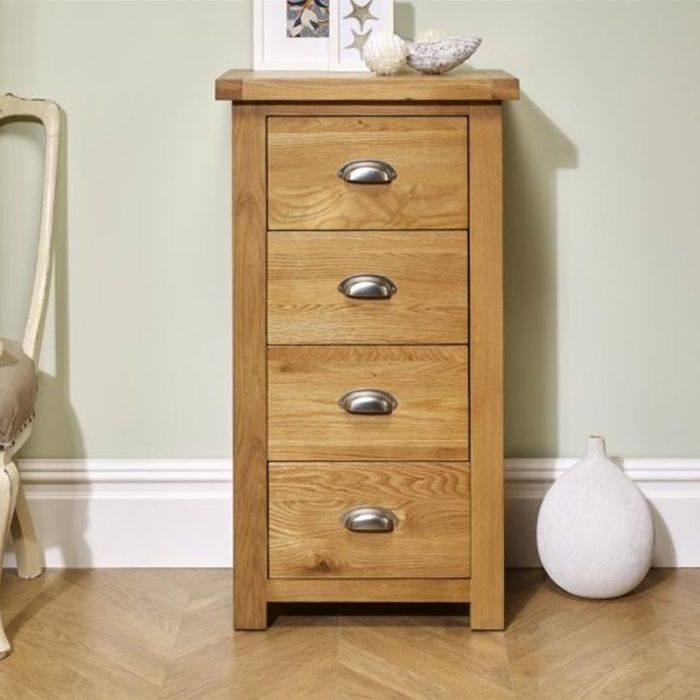 Oak Finish Chest of Drawers - WOKINGHAM Tallboy Small Chest 4 Drawers