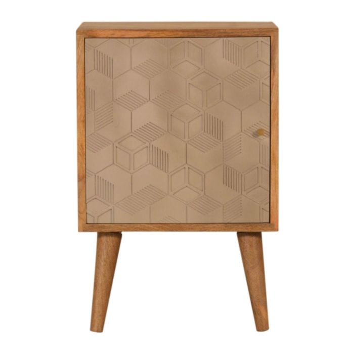 Solid Mango Wood Champagne Cube Design 2 Drawers Bedside - Oak