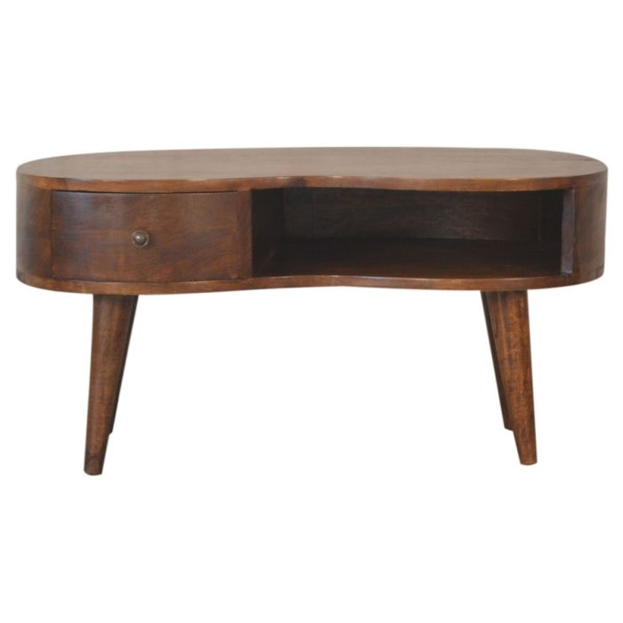 Nordic Style Legs Wave Design Drawers Coffee Table - Chestnut
