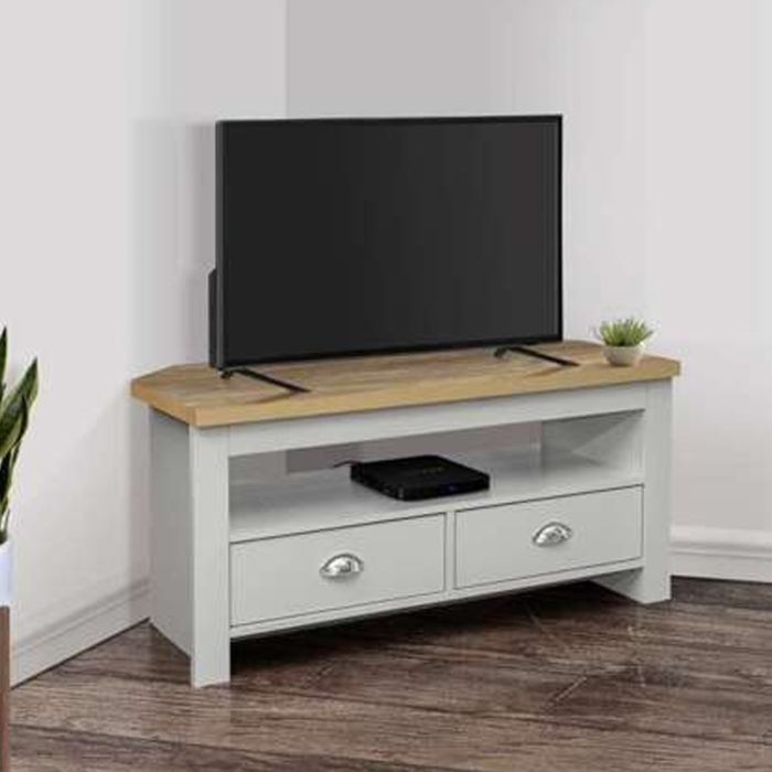 Modern Design Oak Top 2 Drawers Corner Tv Table - Grey