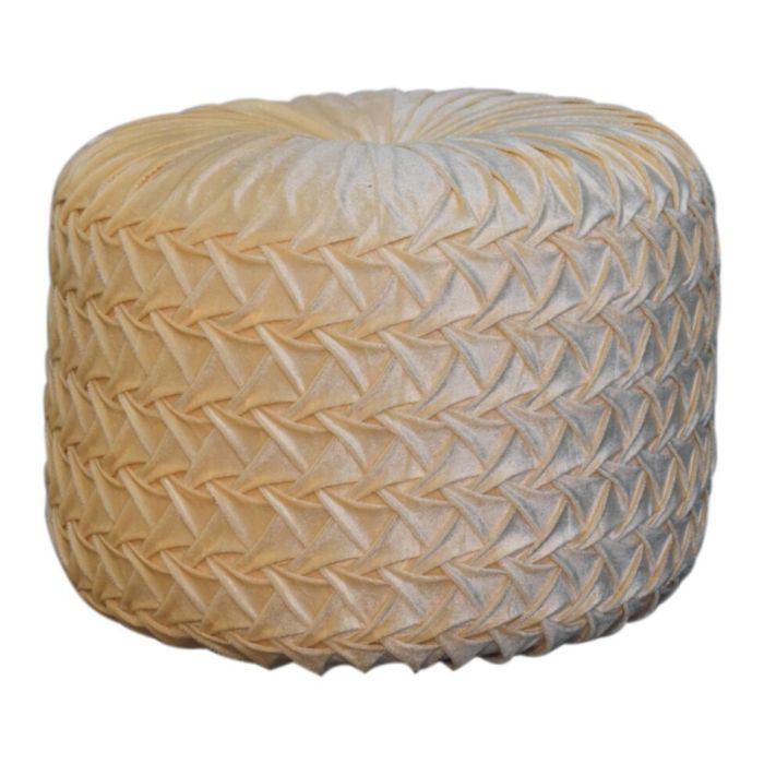 Pleated Design Deep Button Hart Pouffe Footstool - White