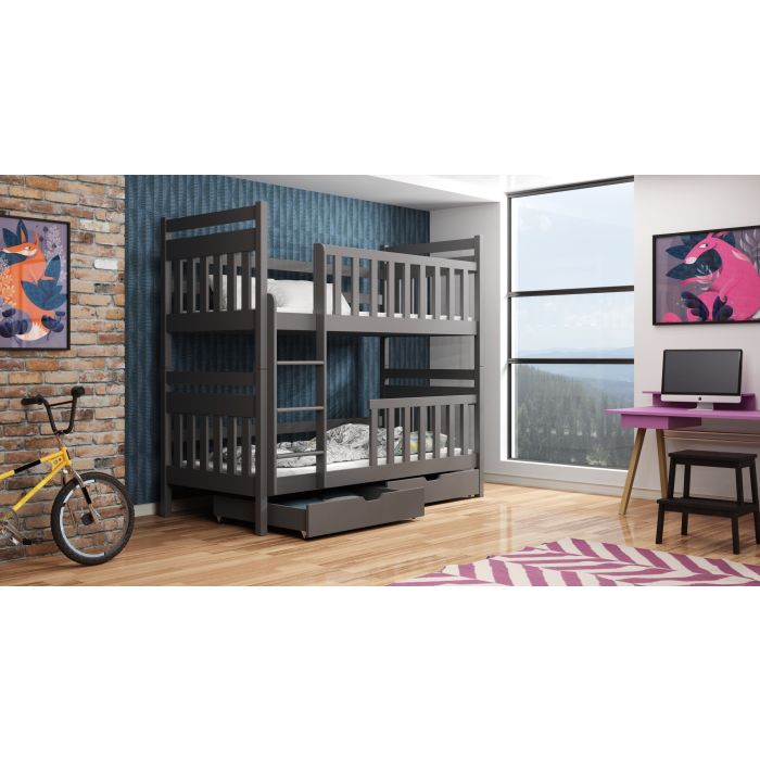 Montreal Wooden Bunk Bed with 2 Drawers Storage - Graphite